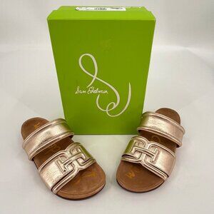 Sam Edelman Rowan Slide Sandal Gold Size 8 Leather Double Strap Open Toe